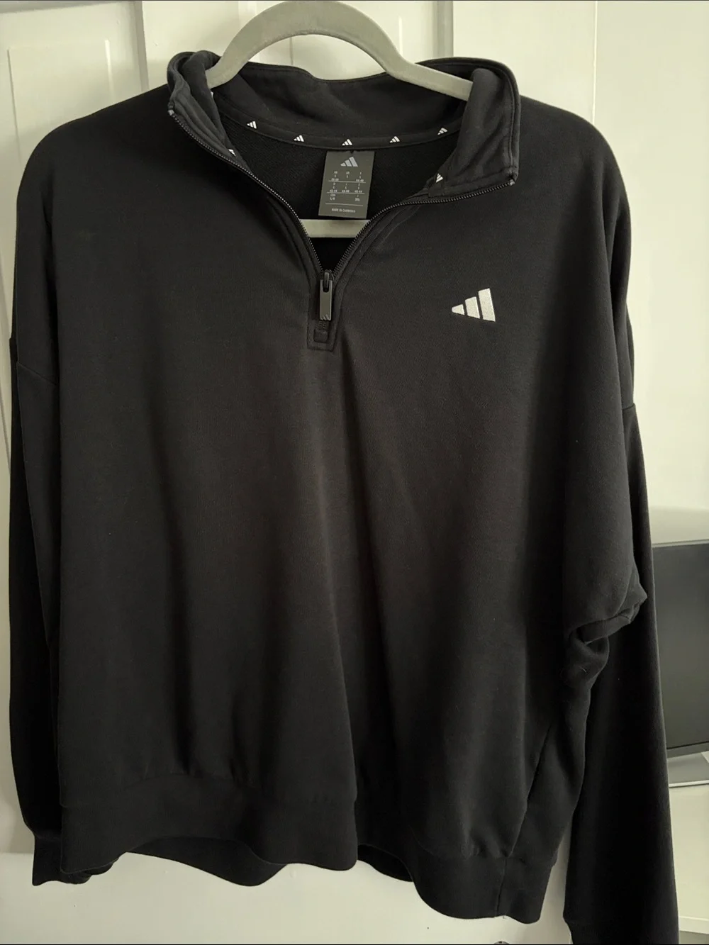 adidas Men's Black Quarter Zip Sweatshirt with Logo - lightweight and comfy